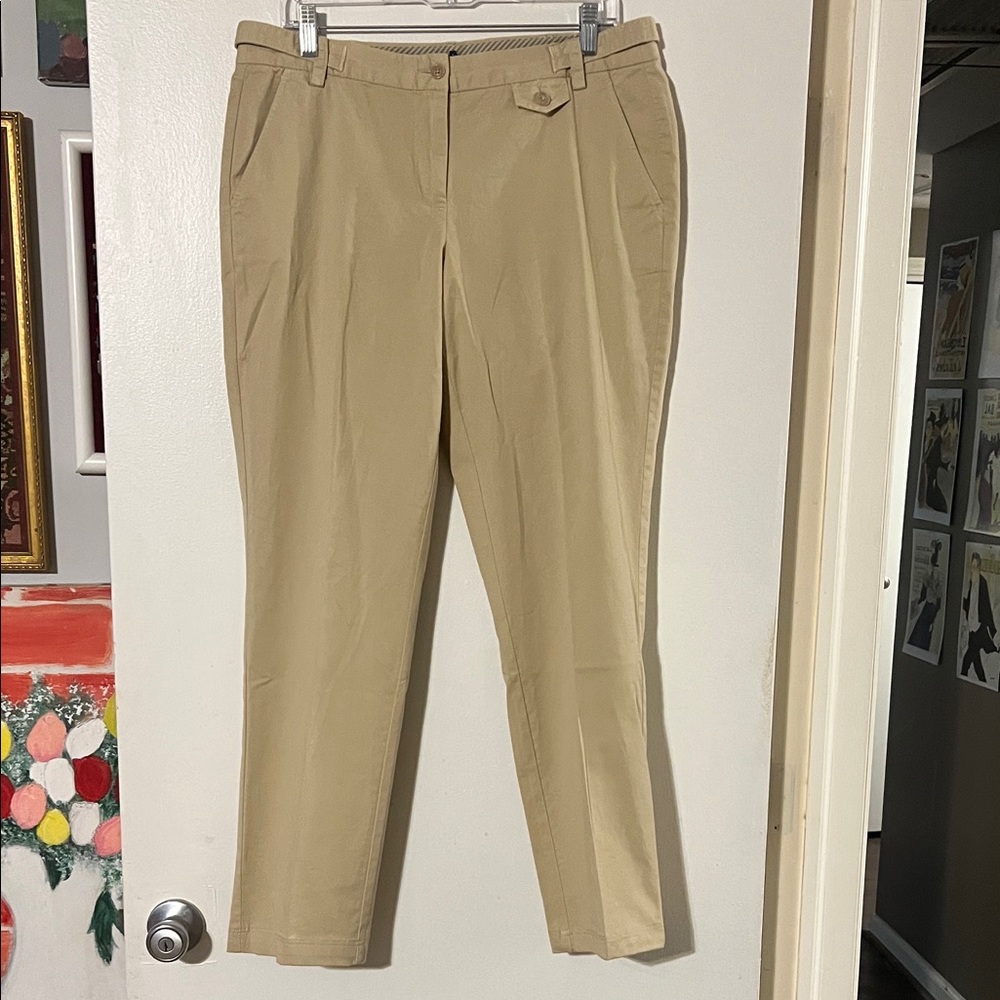Brooks Brothers flat front khakis. Adjustable waist